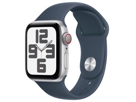 Apple Watch SE GPS + Cellular 40mm Silver Aluminum Case with Storm Blue Sport Band - M L For Sale