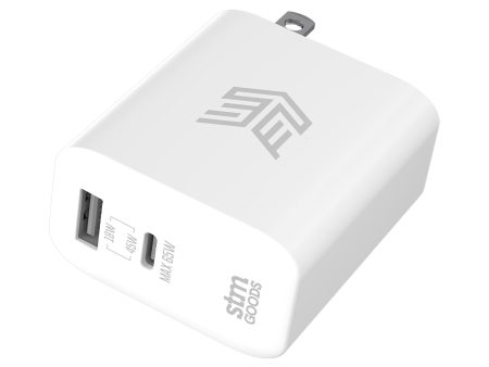 STM 65W Dual Port GaN USB-C & USB-A Power Adapter - White For Discount