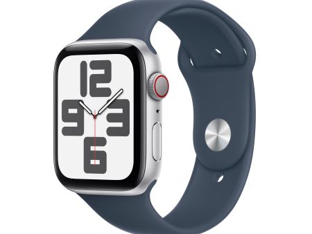 Apple Watch SE GPS + Cellular 44mm Silver Aluminum Case with Storm Blue Sport Band - M L Supply