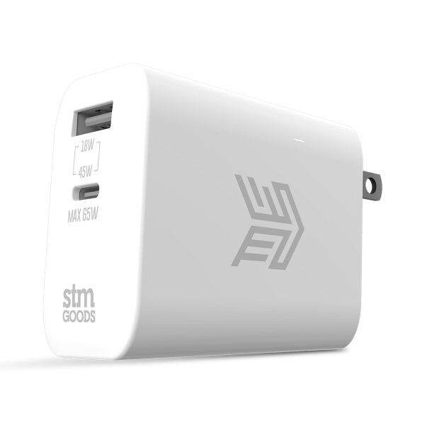 STM 65W Dual Port GaN USB-C & USB-A Power Adapter - White For Discount